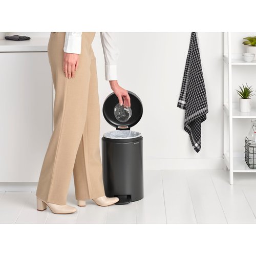 Brabantia Step-On Small Trash Can | Confident Gray | 3.2 Gallon / 12L | Bathroom, Bedroom, Office Trash Can, Light Pedal Opening, Handle & Removable Inner Bucket | 9.9 x 13.3 x 16.2 | + Trash Bags