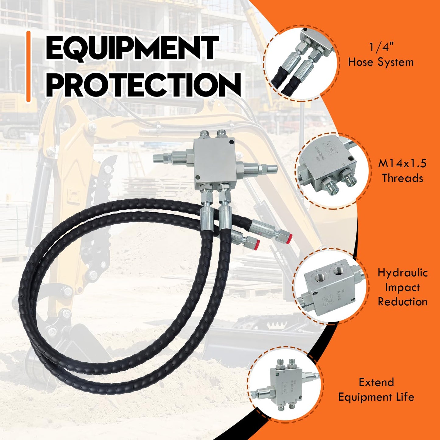 Mini Excavator Cushion Valve Kit, Hydraulic Swivel Motor Buffer Valves, 1/4" Hose System, M14 Replacement, Shock Absorb & Smooth Rotation, Durable Corrosion-Resistant Build, Easy Bolt-On Installation