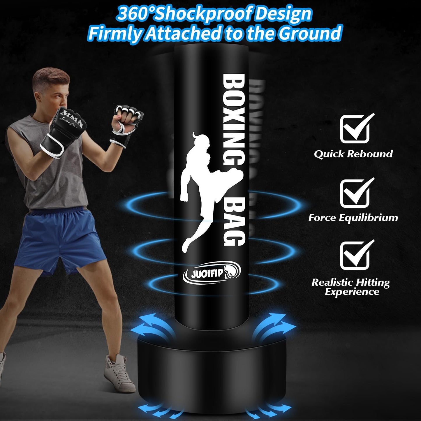 Standing Punching Bag for Adults with Pump and Gloves, 69'' Kick Boxing Bag with Stand Inflatable Freestanding Heavy Bag Kicking Bag for Training MMA Muay Thai Fitness
