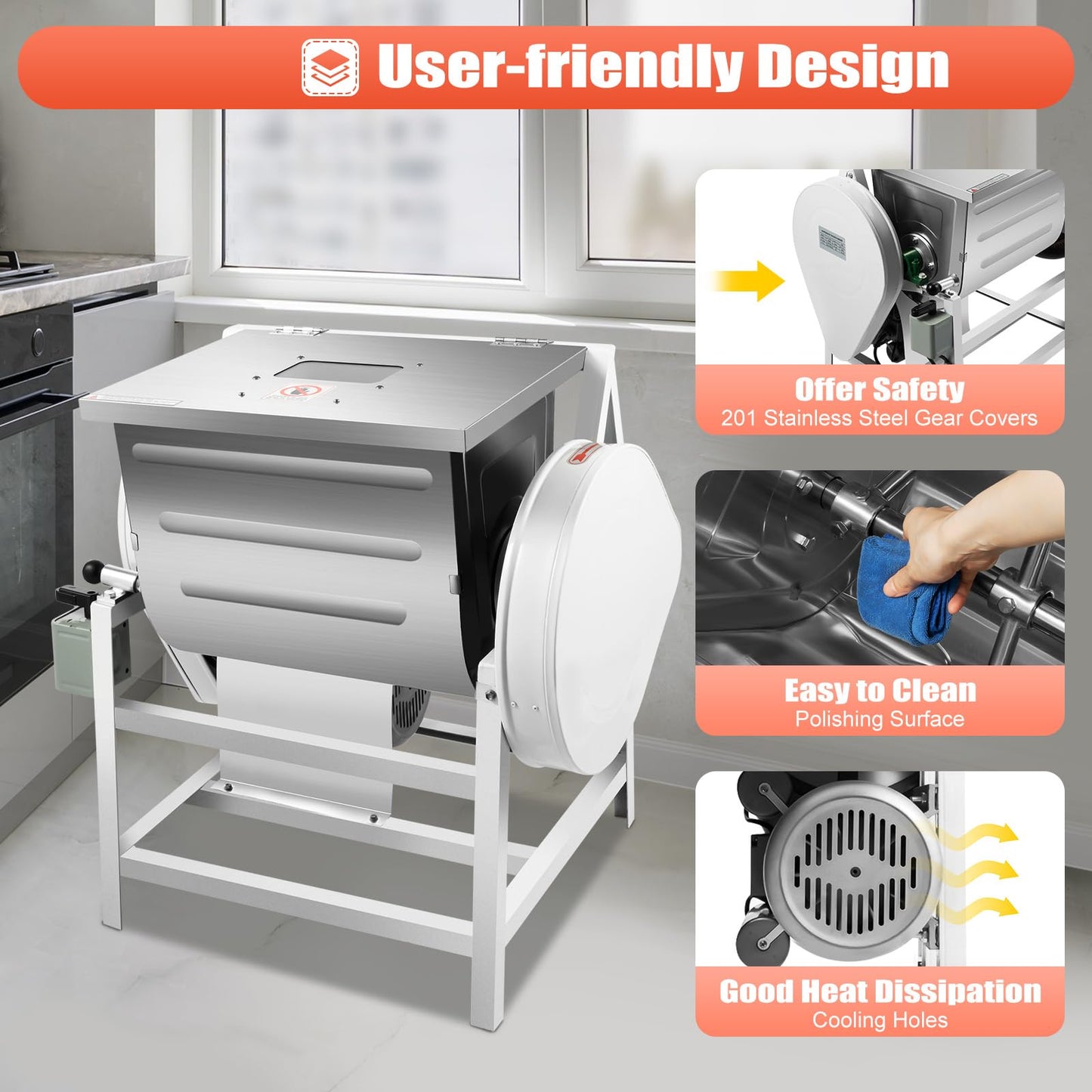 RocoReny 30QT Commercial Electric Dough Mixer Mixing Machine, 1500W 110V Stainless Steel Heavy Duty Pizza Dough Kneading Machine with 90° Tilt Bowl for School Bakery Restaurant