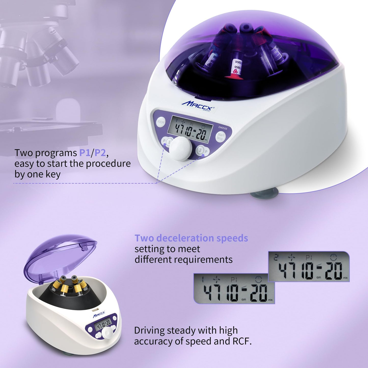 Maccx Lab PRP Benchtop Centrifuge Machine, Speed Range from 300-5000RPM, Rotor for 1.5-5mL/7mL/10mL/15mL/ x6 Tubes, Max. RCF 2600xg Low Speed PRF Benchtop Centrifuge, CEN-001