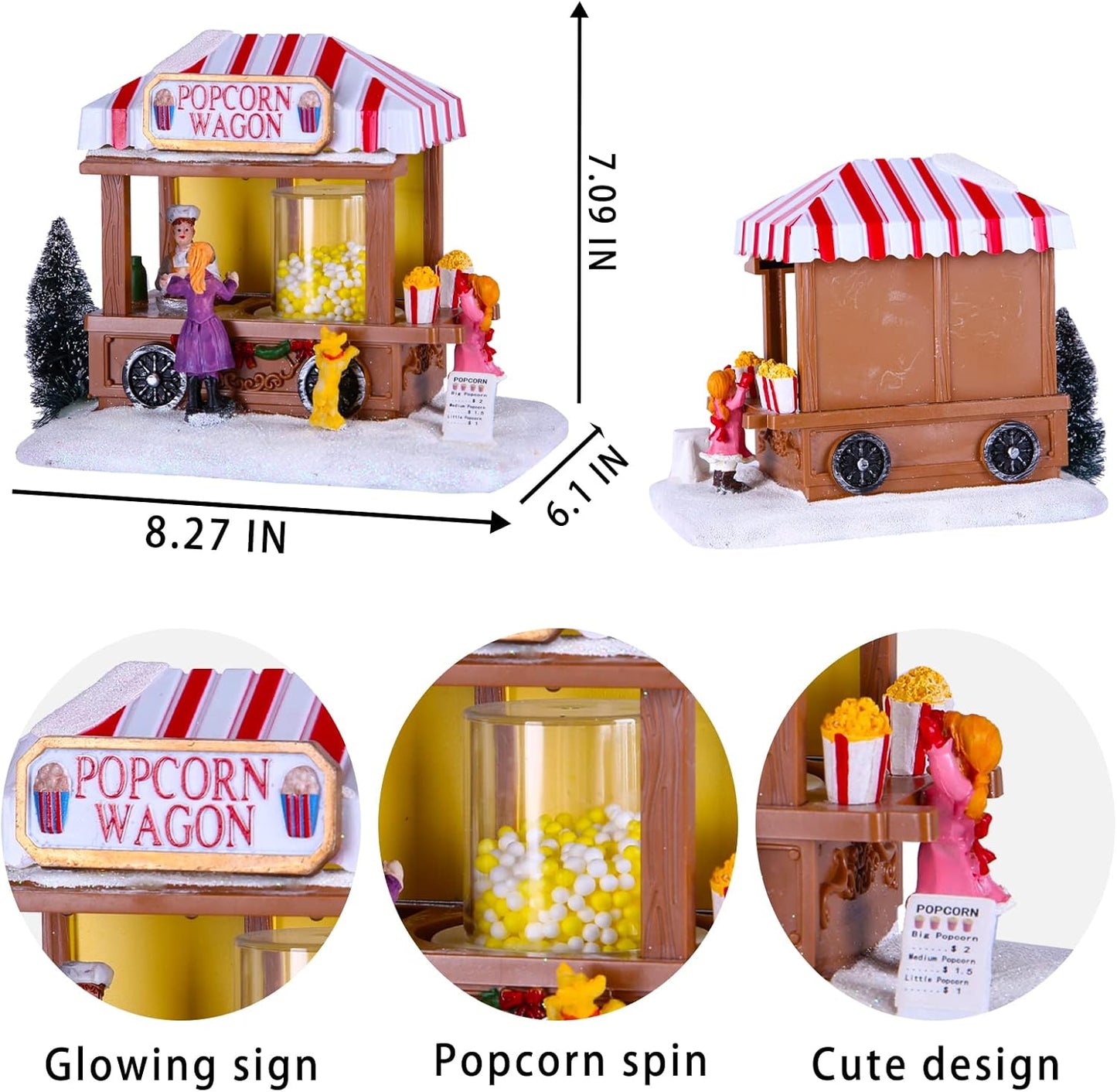 Regine Switzerland Christmas Village Houses - LED Lighted Popcorn House Figurine with 8 Music | Holiday Home Decor