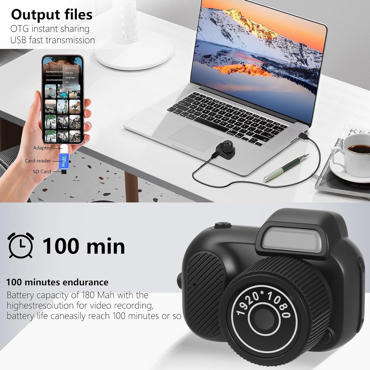 Mhaohuofu 1080p 8MP 32GB 8 0.96" 100 Mini Keychain Camera, FHD Cute Mini Digital Camera with SD Card, Creative Filters