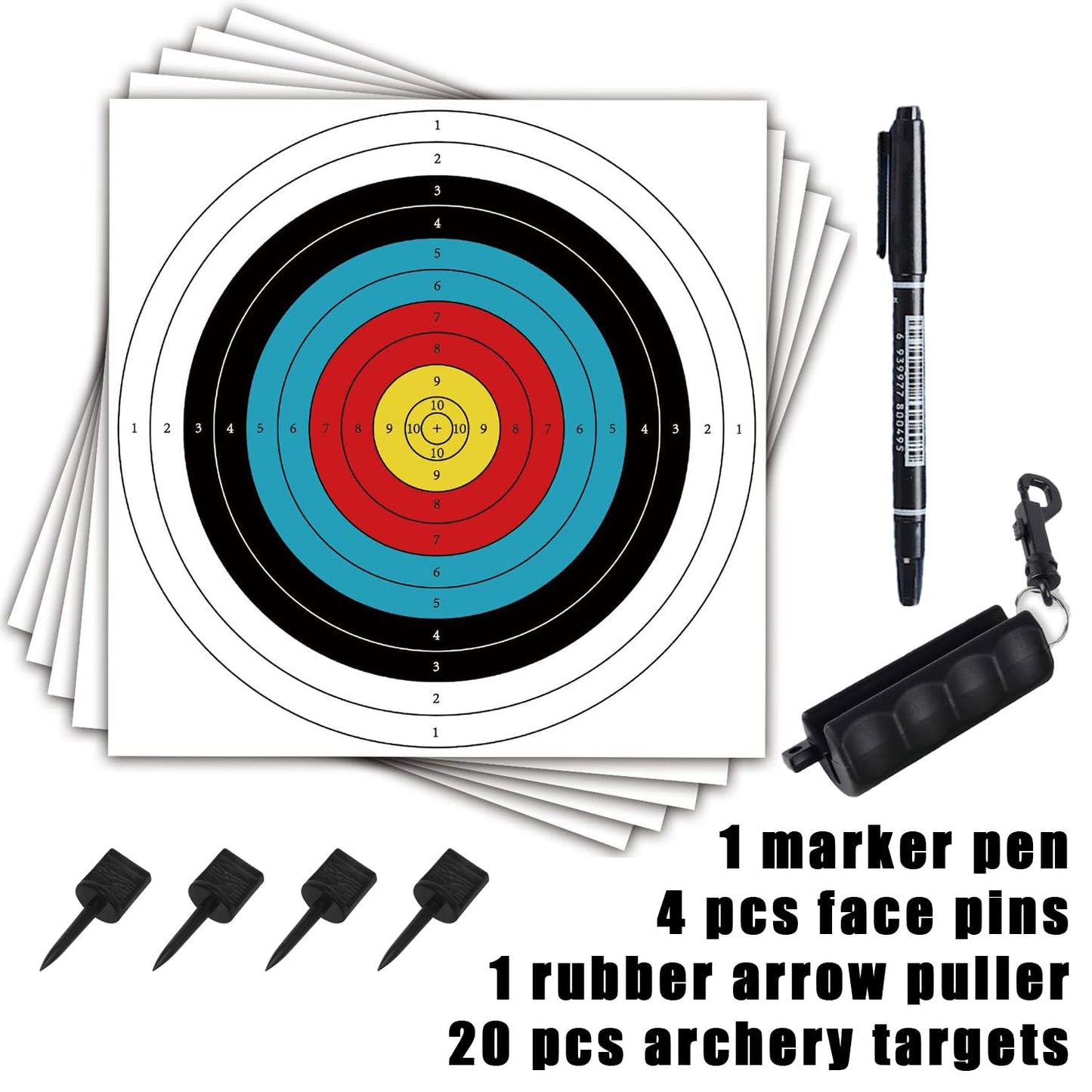 20PCS Archery Target, 16X16in - 10 Ring Bow and Arrow Targets(Standard Archery, with 1 Pen&4 pins)