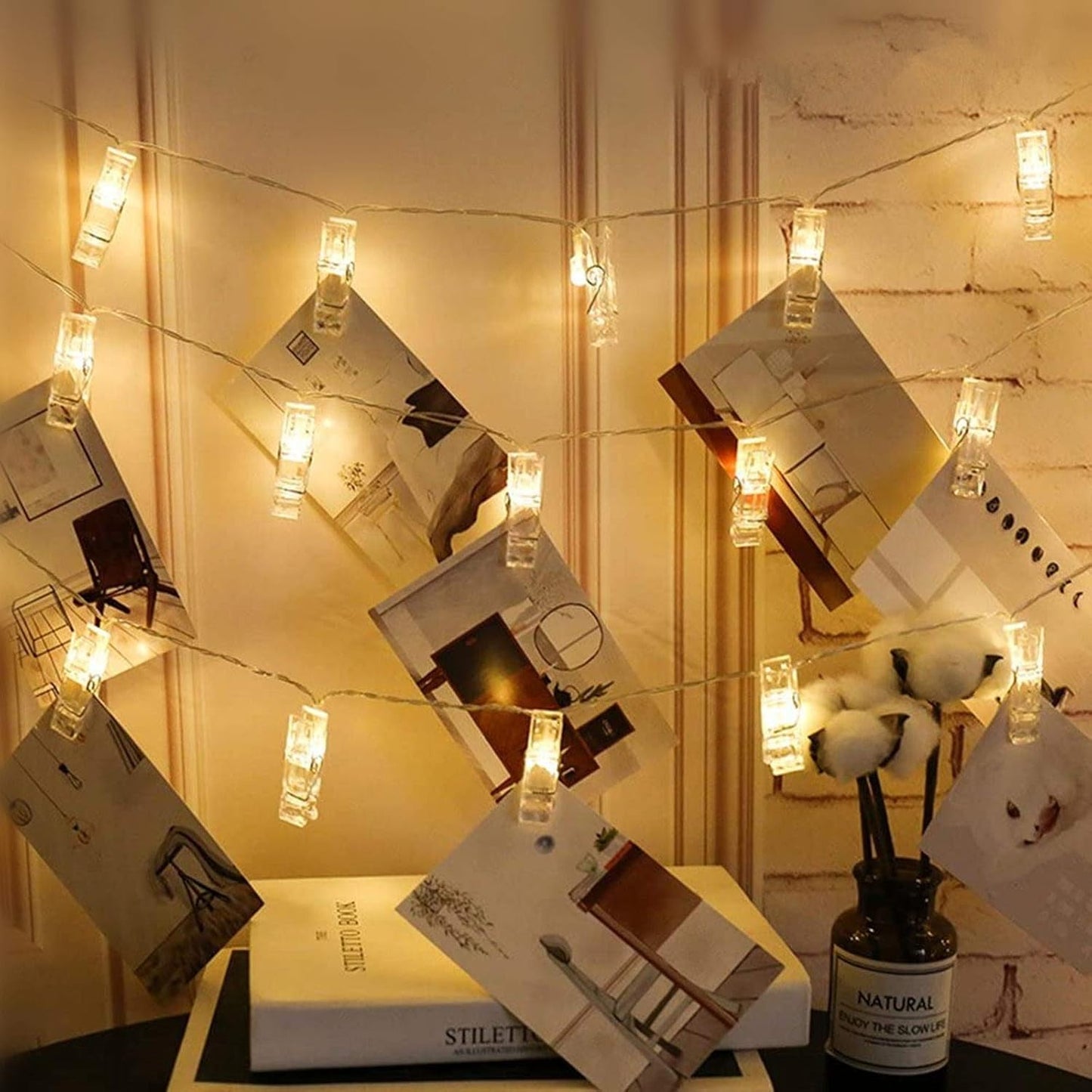 Twinkle Star 10ft Photo Clip String Lights - Battery Operated Fairy Lights for Pictures & Cards | Warm White Decor