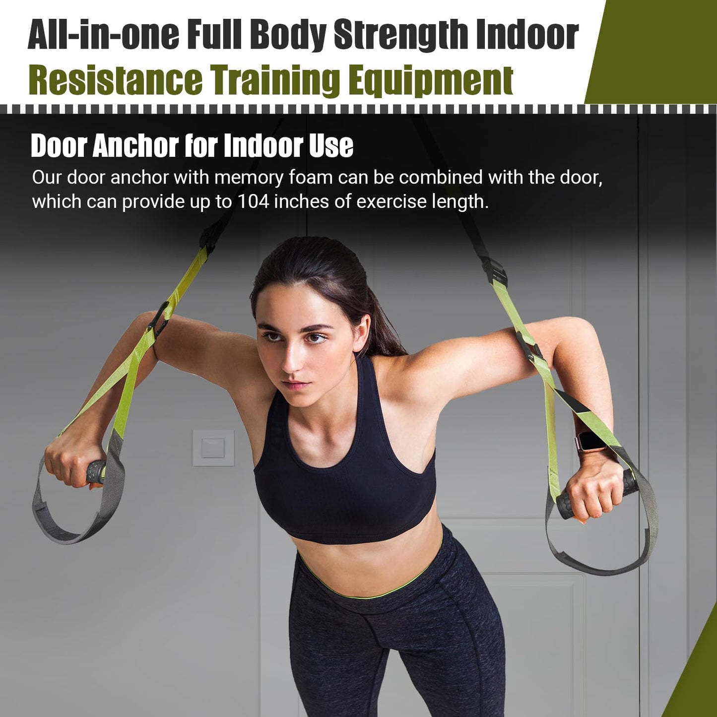Home Resistance Training Kit, Resistance Trainer Exercise Straps with Handles, Door Anchor and Carrying Bag for Home Gym, Bodyweight Resistance Workout Straps for Indoor & Outdoor (Green)