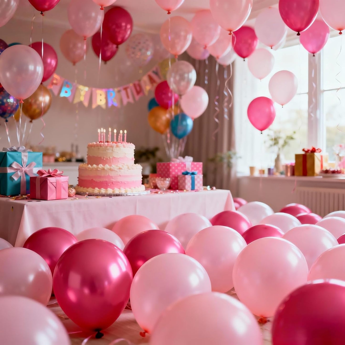 Skiennix Pink Balloons Set - 66pcs 12 Inch Hot Pastel Pink Confetti Latex Balloons for Birthday & Baby Shower Decorations