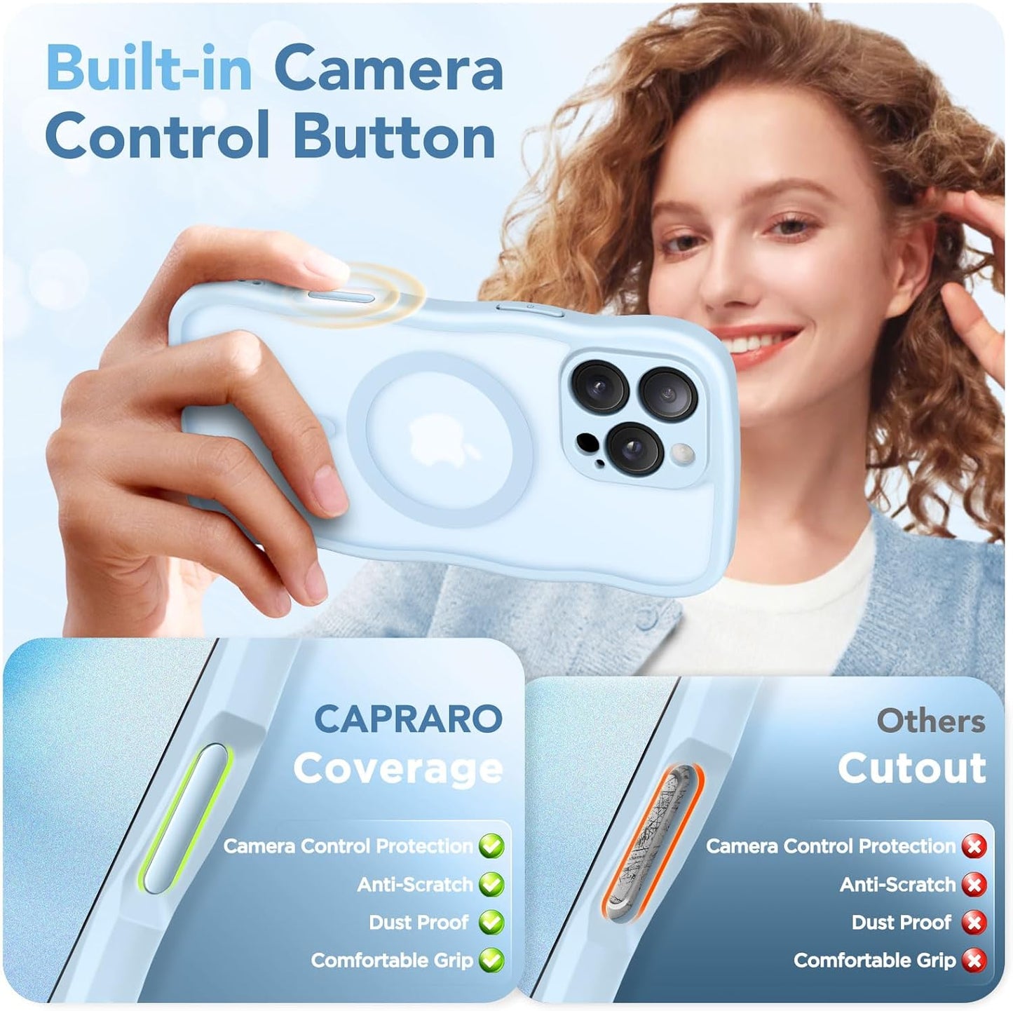 CAPRARO 16 16 for iPhone Pro Case for Women Girls, Upgraded [Full Camera Protection] [Compatible with MagSafe] Cute