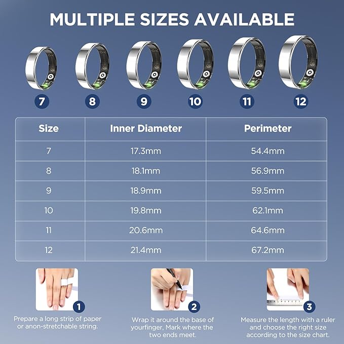 Health Activity Fitness Tracker, Ultra-thin Smart Ring for Women Men, Fitness Ring with Sleep Tracker, 24/7 Heart Rate Monitor, Step Counter, Calorie Pedometer, No APP Fee, for iOS Android(Silver #11)