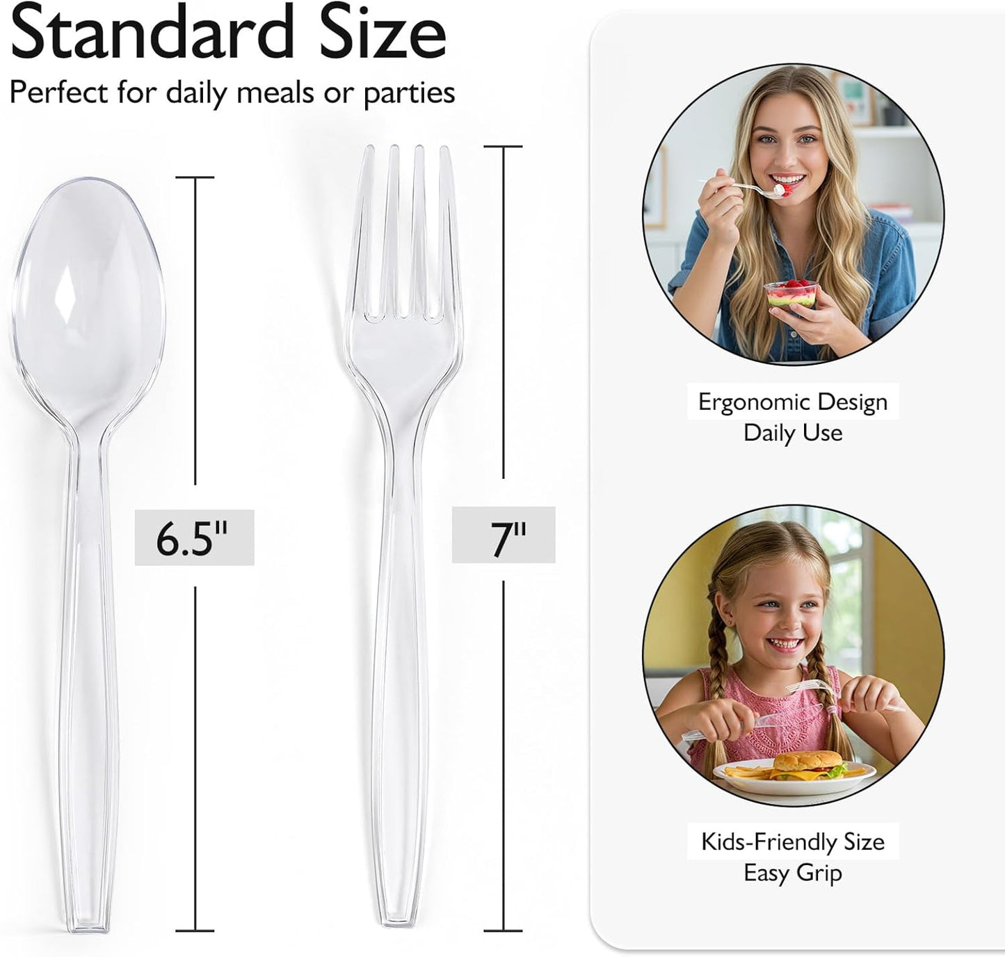 Skiennix Disposable Plastic Silverware Set - Heavy Duty Forks & Spoons, 200 Count, BPA Free for Parties & Events