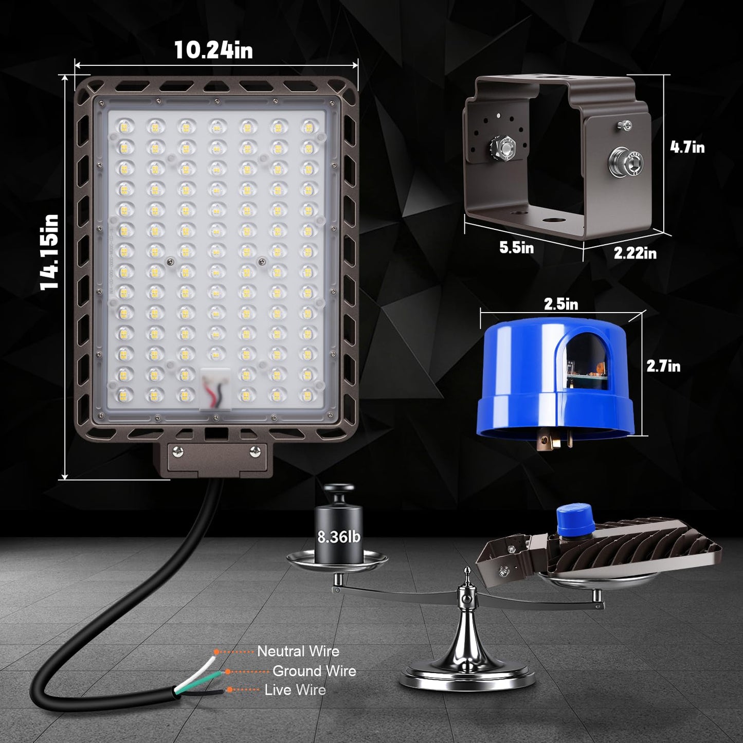 Juyace 4-Pack 240W LED Parking Lot Light with Photocell, 36,000LM 5000K Dusk to Dawn Security Flood Light, IP65 Commercial Area Light with Trunnion Bracket for Warehouse Street Yard (110-277V)