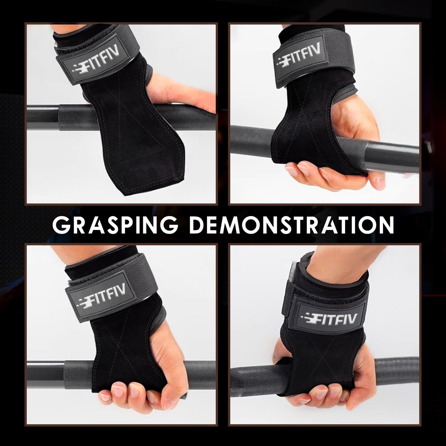 FITFIV Weight Lifting Wrist Strap, Double Leather Weightlifting Wrist Straps for Gym Strength Training, Neoprene Padded Wrist Wraps - for Men & Women (Pair)