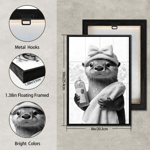 Funny Bathroom Wall Art - Black and White Canvas Prints | Humorous Framed Decor 8x10in