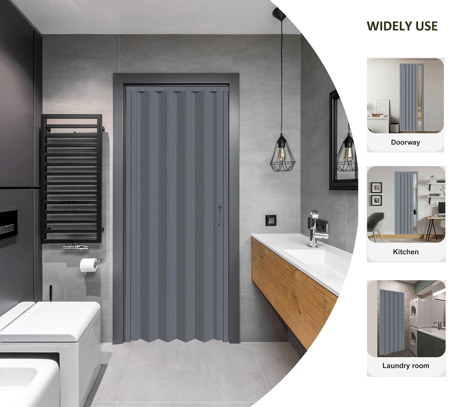 DIYHD 30X96in Interior Folding PVC Accordion Door,Grey,Include Door and Mounting Hardware,Handle,Latch,Folded Width 4-7/8"