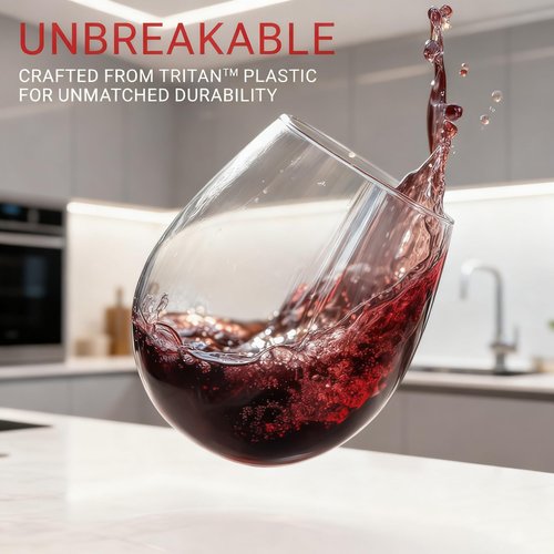 6 Pack Unbreakable Tritan Plastic Wine Glasses, 16 oz Reusable Stemless Wine Glass, BPA Free Tumblers, Drinking Glassware, Perfect for Indoor & Outdoor, Poolside, Party, Camping, Shatterproof 100%﻿
