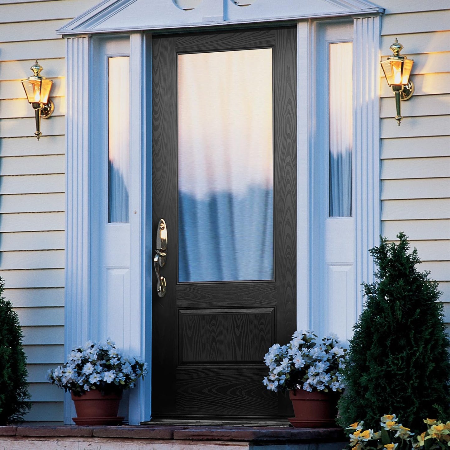 3/4 Lite 36" x 80" Fiberglass Front Door with Tempered Low‑E Glass, Pre‑Assembled Prehung Entry Door Glass Inserts and Frames, Dual‑Color Black/White Finish, Right Hand Inswing