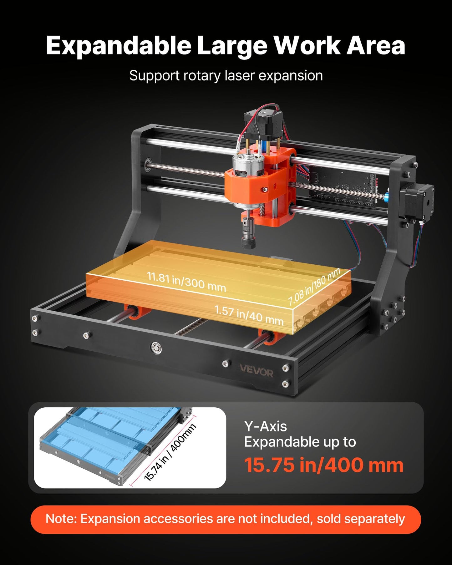 VEVOR 3018 CNC Router Machine, 60W Spindle, 3-Axis Wood Engraving Milling Machine, with 300 x 180 x 40 mm Working Area, Aluminum Alloy Construction, Rotary Knob, for Wood Acrylic Carving Cutting