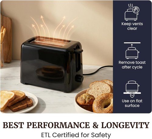 Elite Gourmet 2-Slice Toaster - Cool Touch Design, 6 Browning Levels, Extra Wide Slots for Bagels, Black