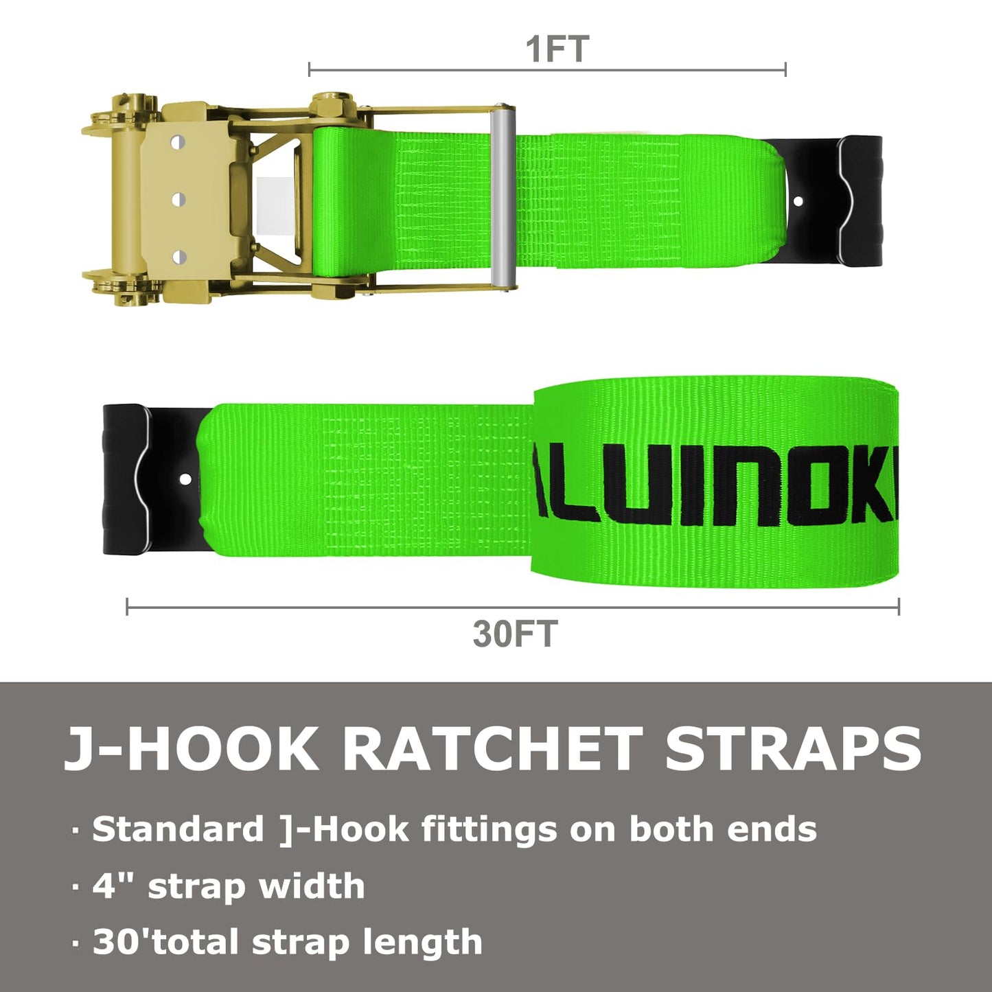 SALUINOKI 4Pack 4 inch 30ft Ratchet Straps Heavy Duty with Flat Hook for Flatbed Trailer Winch Strap 4 inch Flatbed Straps Green