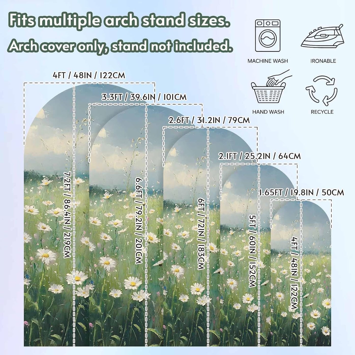 Jnbasdffb 6.6 Spring Floral Wedding Arch Cover,Stretchy Spandex Arch Backdrop Stand Covers FT,Whit Green Flowers Modern