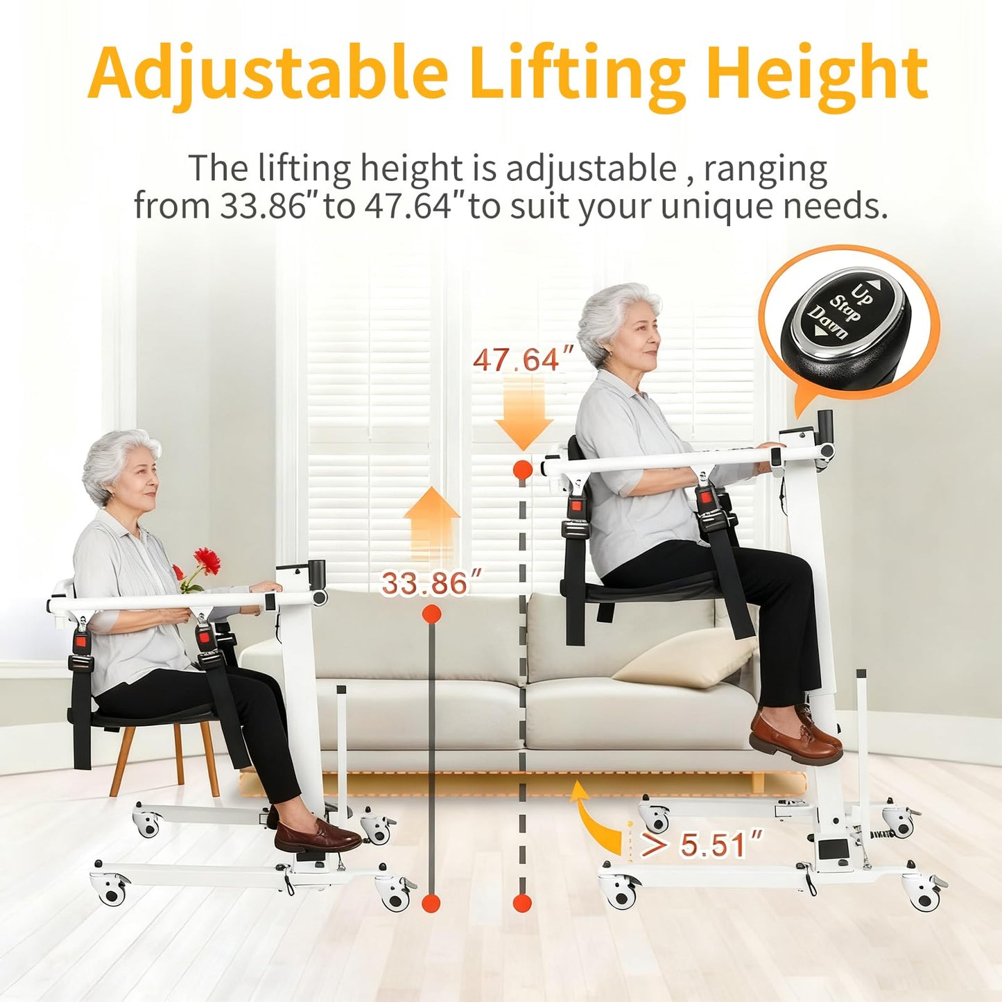 Upgrade Electric Transfer Lift - Foldable Patient Lift Transfer Chair for Car- Handicap Lift Shower Chair, Bathroom Wheelchairs Transfer Chairs for Seniors, Adults & Disabled
