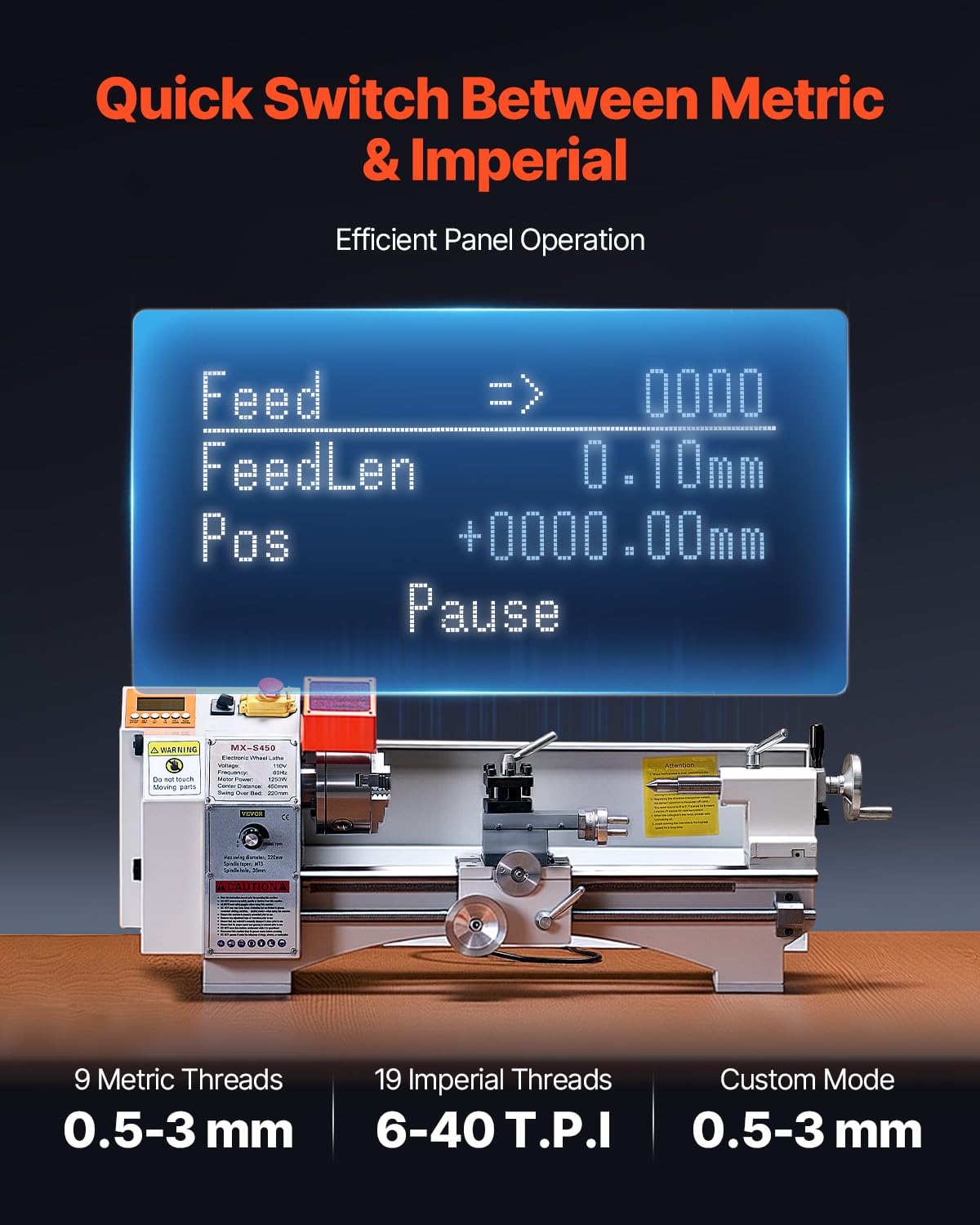 VEVOR Metal Lathe Machine, 8.7 x 18 in, Precision Bench Power Metal Lathe, Automatic Feed, 0-2500 RPM Variable Speed, 1250W Brushless Motor, for Processing Precision Parts Soft Metals Wood Plastics