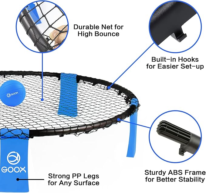 GOOX Outdoor Beach Ball Games with Carrying Bag, 3 Balls, Net and Strip Light (ONLY for Light Up Set)- Roundnet Game Set for Family - Played Outdoors, Indoors, Beach, Lawn, Yard and Park