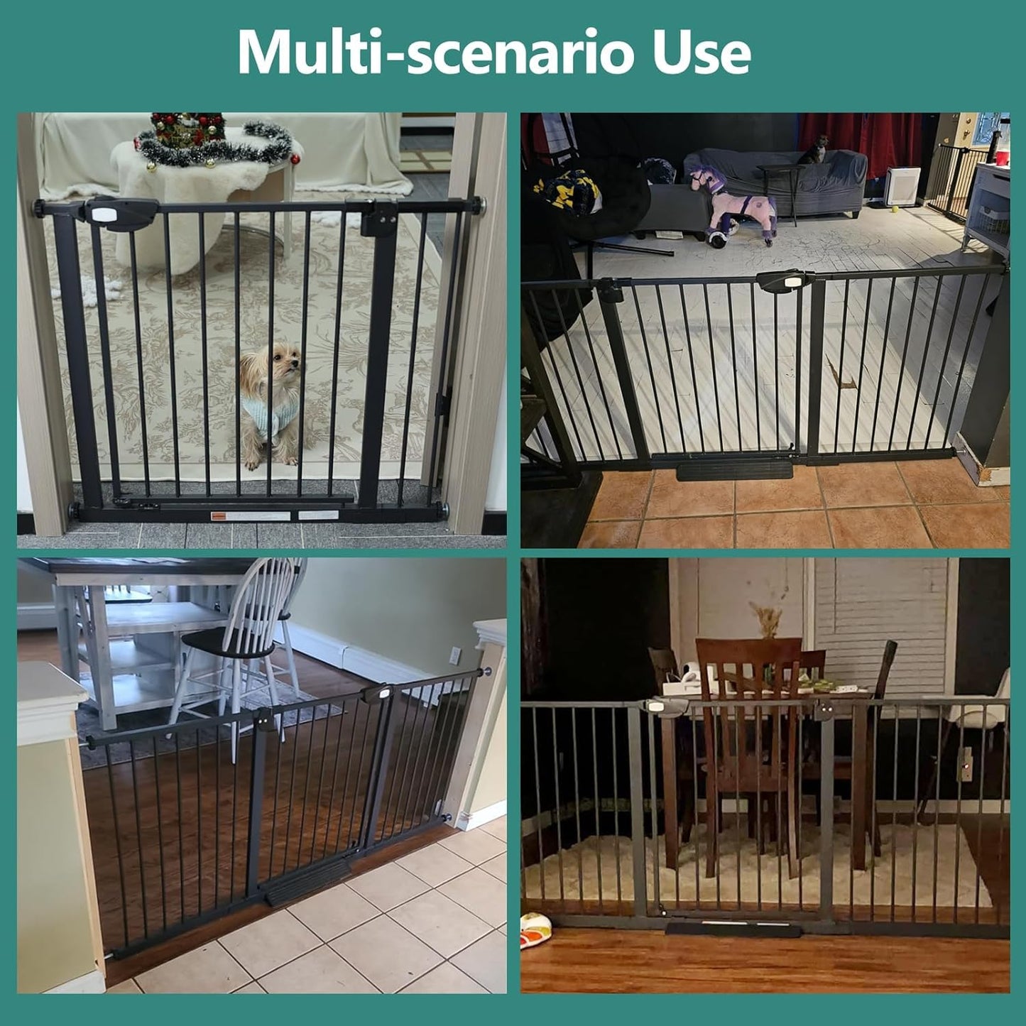 ALLAIBB Triple Lock Extra Wide Baby Gate Pressure Mounted Walk Through Safe Auto Close Black Metal Dog Pet Puppy Cat for Stairs,Doorways,Kitchen 68.11-75.98"