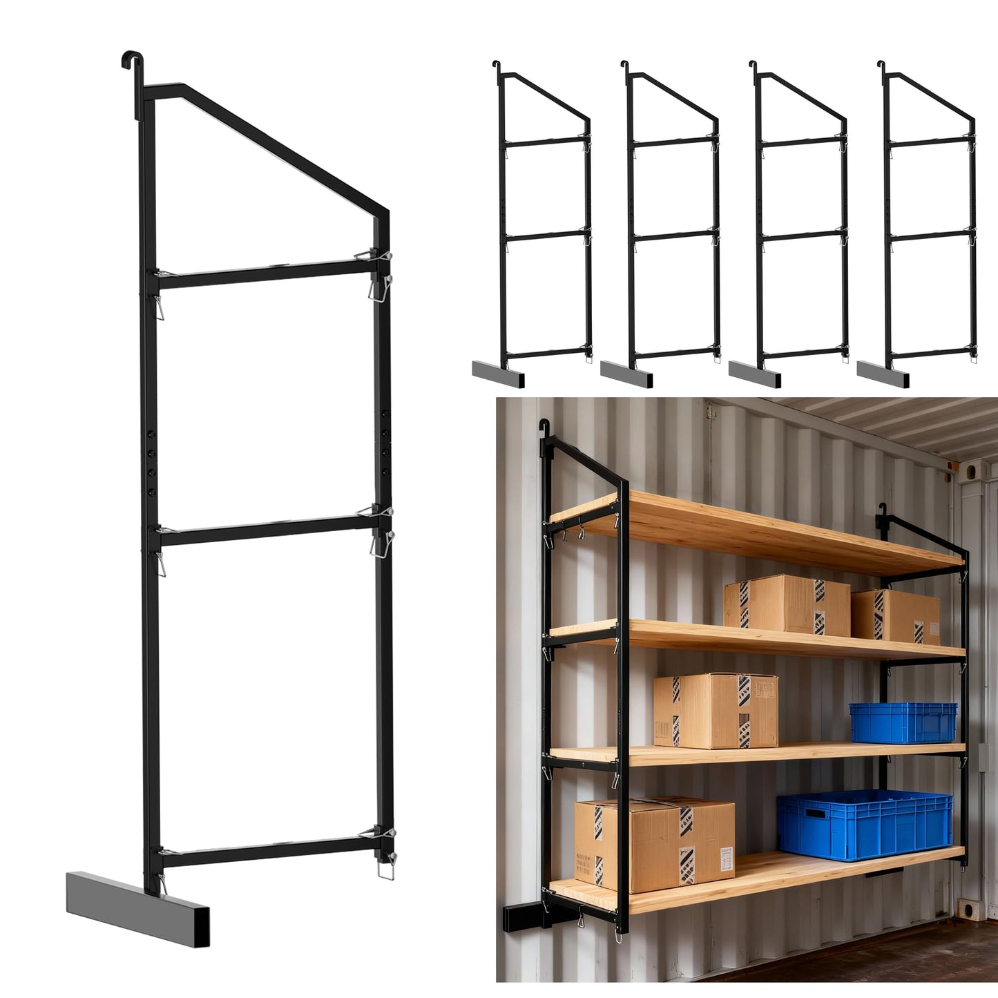 Shipping Container Shelves Shelving Brackets, Heavy-Duty 3-Tier Shelf Bracket 19"(D) x 52"(H) Universal Storage Racks for Cargo Containers--4 Packs