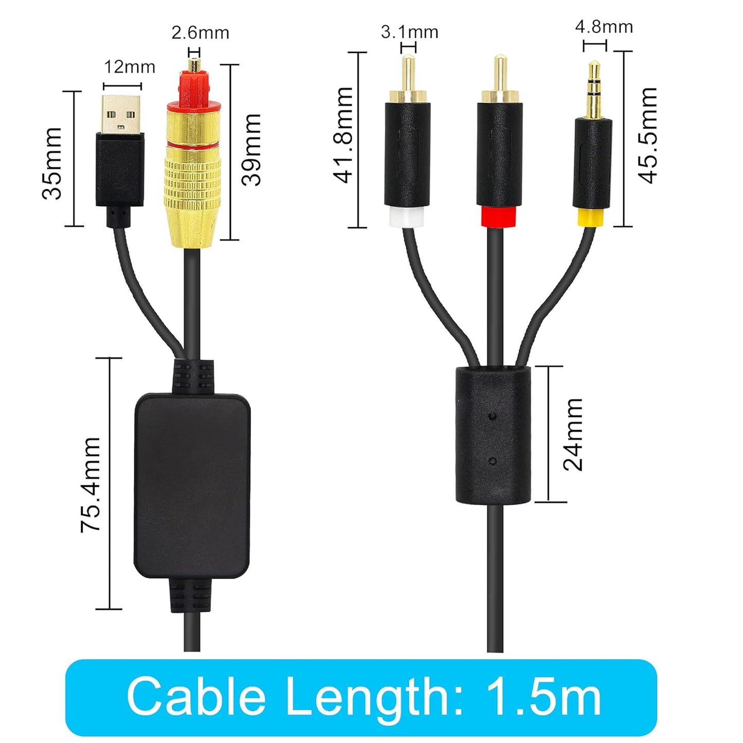 3.5mm 2 PS4, GINTOOYUN USB Fiber Optic Digital Analog Audio Cable, AUX SPDIF Digital Fiber Optic to + RCA Jack
