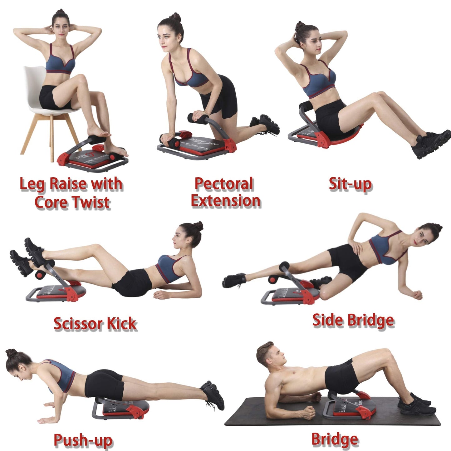 eHUPOO Ab Machine Workout Equipment,Whole Body Ab Workout Machine,Sit Up Exercise Equipment For Home, Strength & Abdominal Trainer With 3 Adjustable Resistance Levels and Bands.US Patented