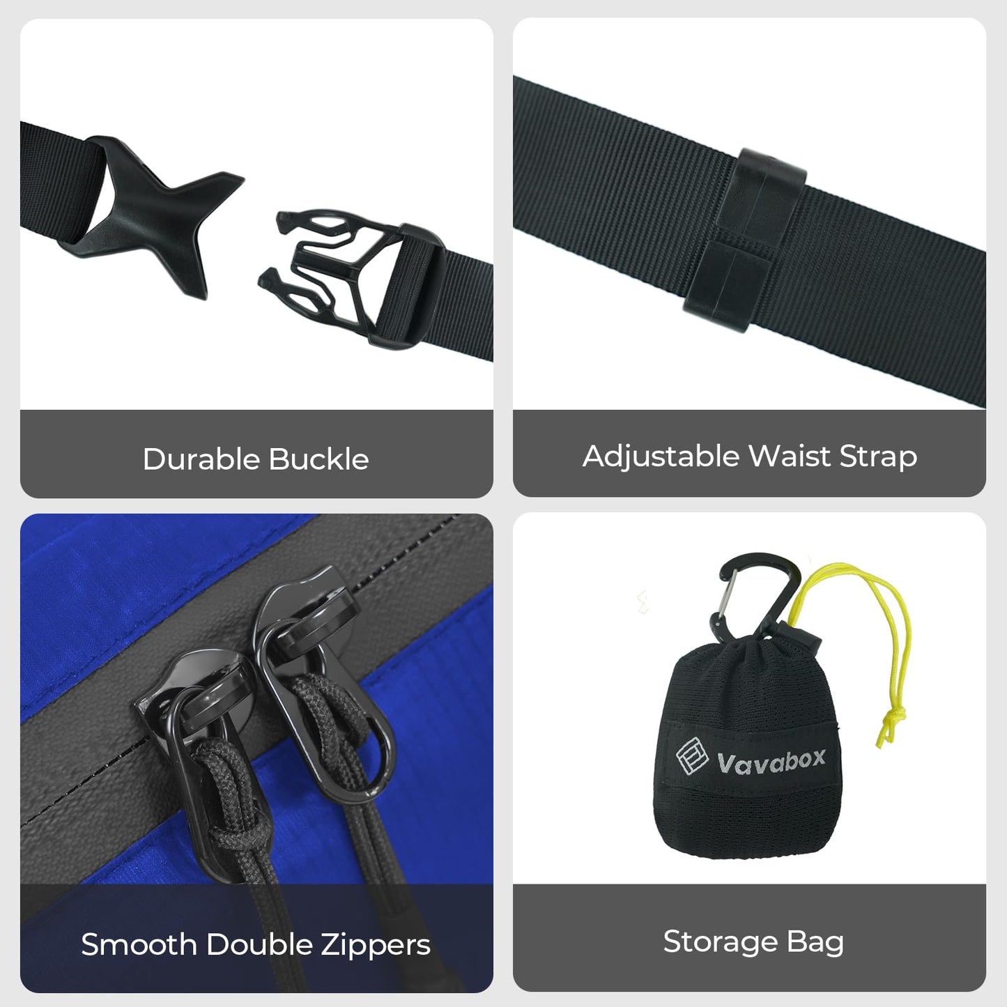 Vavabox Extremely Lightweight Running Belt for Men Women, Fanny Pack Travel Bum Bag with 2 Zippers, Water-Resistant Waist Bag for Running Walking Hiking (Dark Blue)