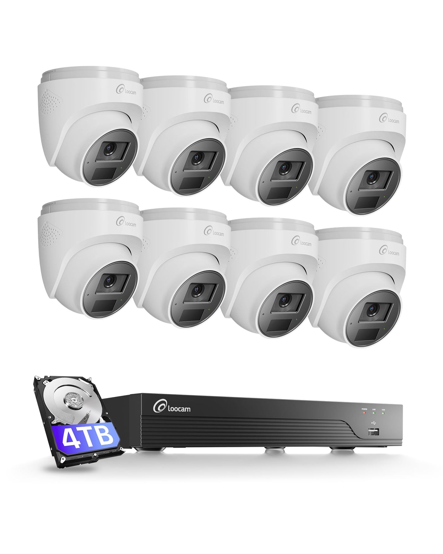 Loocam 16CH POE Security Camera System 4K, 4TB HDD & 8MP Dome POE IP Camera 8pcs Two Way Audios, AI Human/Vehicle Detection,Plug & Play, 16Channel NVR Security Camera System for Inoor Outdoor