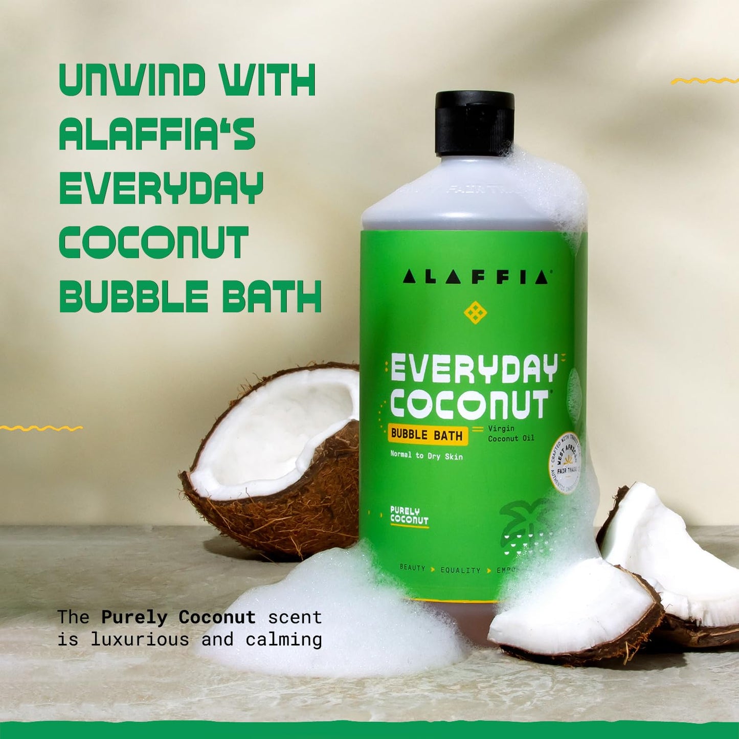 Alaffia Everyday Coconut Bubble Bath, Purely Coconut Scent, 32 Oz