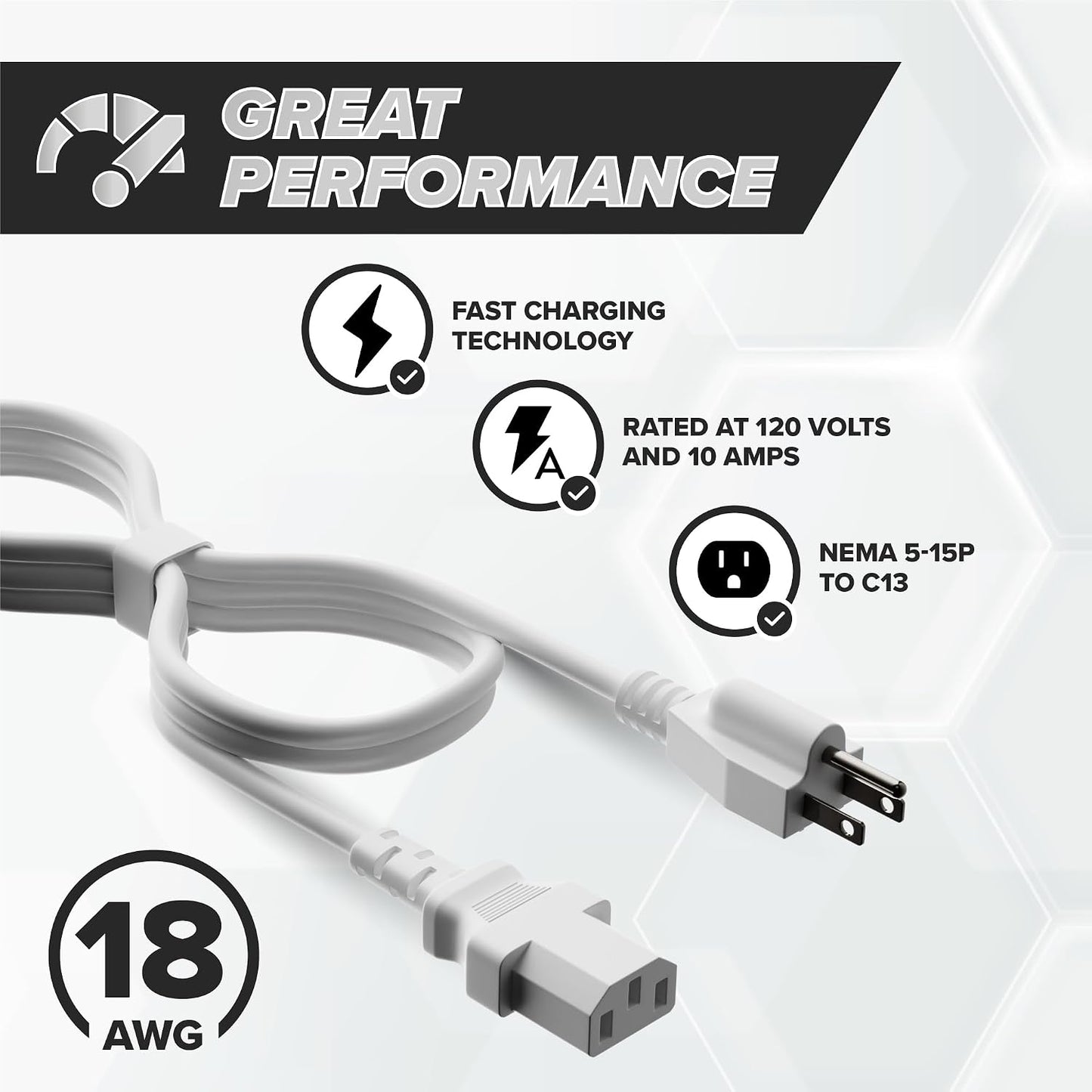THE CIMPLE CO 15 3 C13 5-15P C13 320-15 (4 FT - Prong AC Power Cable for Computer, Medical, Server, & Desktop - Power