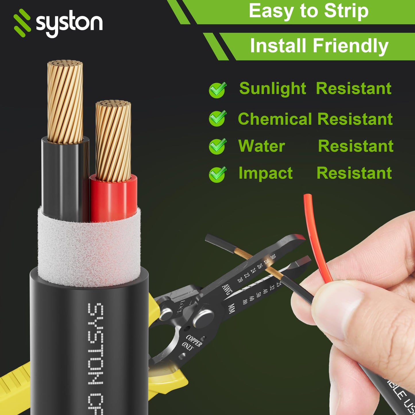 SYSTON 14/2 Audio Speaker Wire Cable, Indoor/Outdoor Direct Burial in Wall/in Ground, 14 Gauge 2 Conductors OFC Stranded Bare Copper Sunlight Water Resistant RoHS Compliant Bulk Cable, Black 250 FT