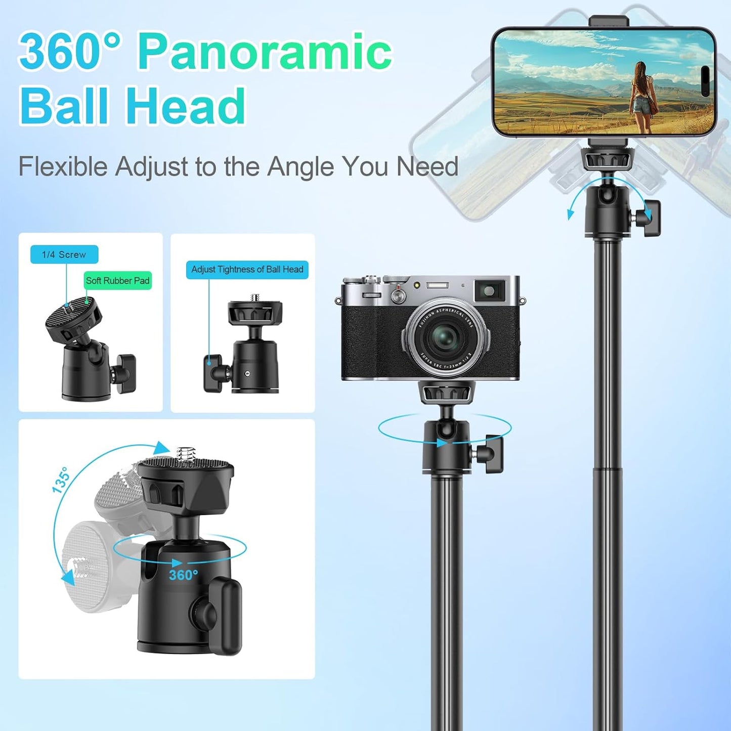 ailight 1/4" insta360 Camera Desk Mount Webcam Stand, Adjustable Table Camera Stand with Screw & C Clamp Overhead