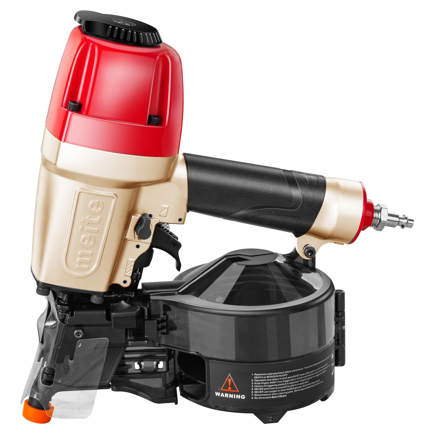 meite CN65S Coil Siding Nailer - Pneumatic Nail Gun with 360° Exhaust & Safety Lock, Professional Air Coil Nailer Lightweight Fencing & Decking Tools, Accepts 15 Degree 1-1/2'' to 2-1/2'' Coil Nails
