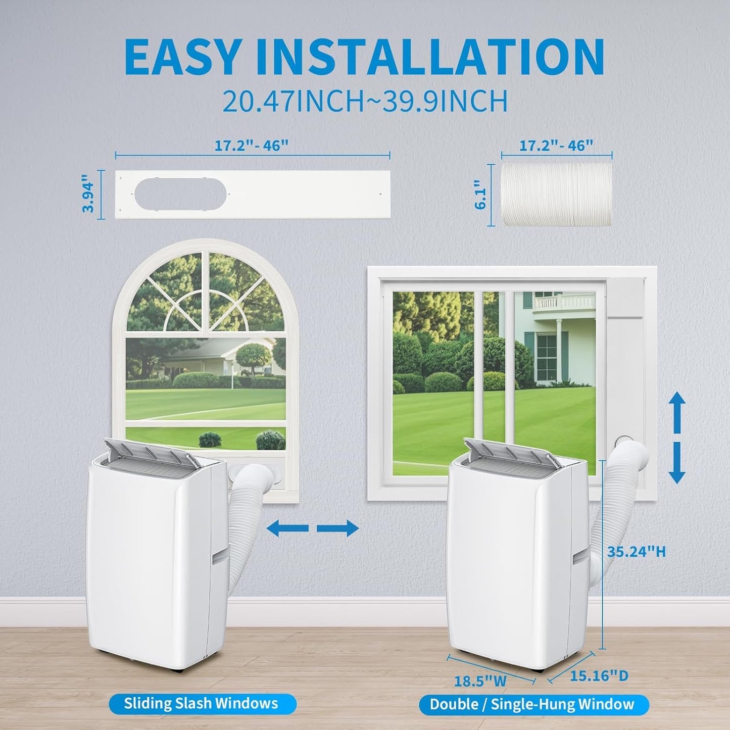 Portable Air Conditioners 14,000 BTU, Portable AC Unit for Bedroom and Office, 400m³/h Cooling for 750 Sq. Ft, Drain-Free Technology with 75-Pint Dehumidification, Includes Remote & Mount Kit, White