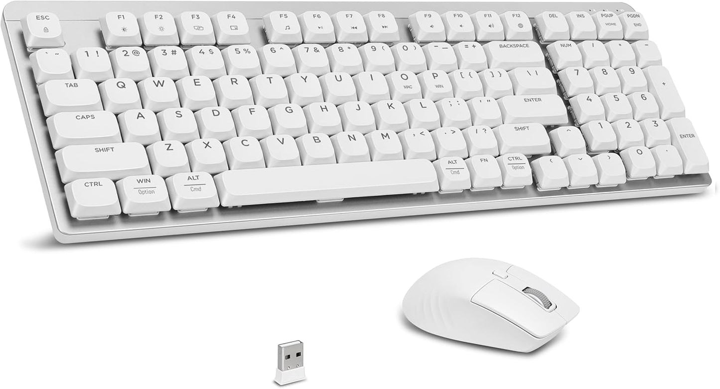 LeadsaiL 2.4Ghz 98-Key Wireless Keyboard and Mouse Combo, Cordless Mechanical Keyboard and Silent Mouse for Business