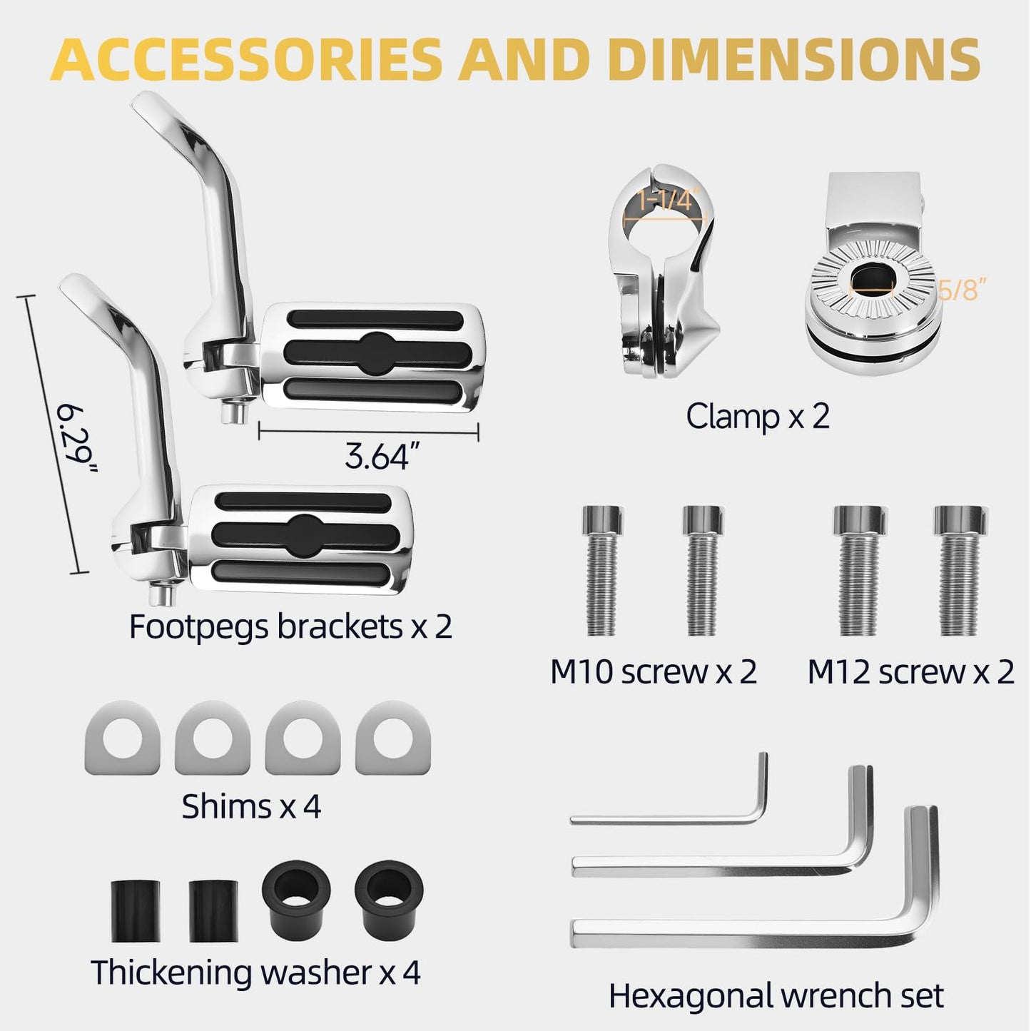 Upgraded Highway Footpegs, 1.25'' Motorcycle Highway Pegs Short Angled Adjustable Black and Rubber Style Fit for Harley Touring Street Glide Road King Softail Sportster Fit 1-1/4" Engine Guard(Chrome)