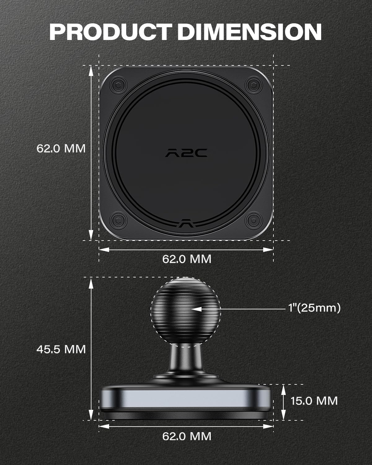 APPS2Car 1" 17-12 Heavy Duty Magnetic Phone Holder Base with Ball for MagSafe iPhone Series, Compatible with RAM mounts
