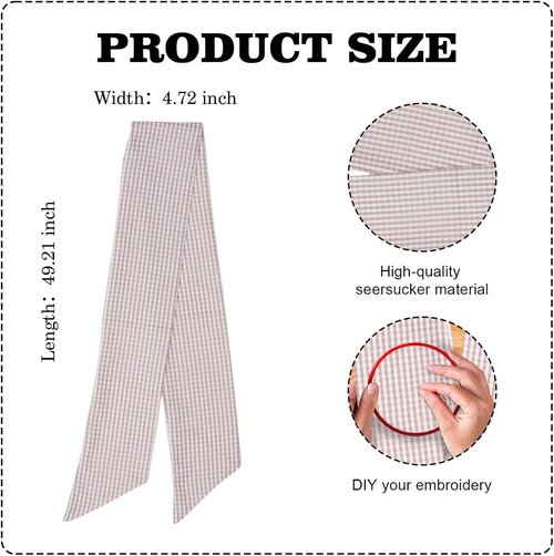 Beige White Gingham Wreath Sash - 5.12" Wide x 54.33" for Fall Thanksgiving Farmhouse Decor