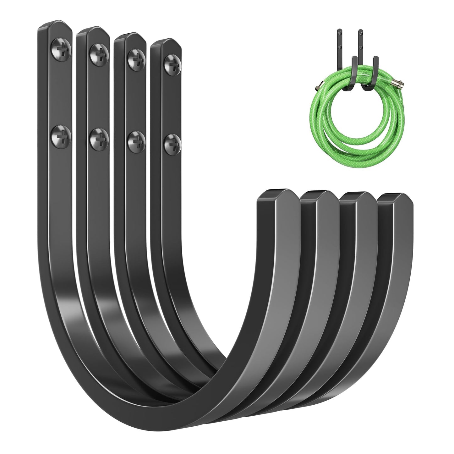 Garden Hose Holder Wall Mount - Aluminum Hose Hanger for Outside, Durable Wall-Mounted Hose Holder for Garden & Outdoor Use（4 Hooks）