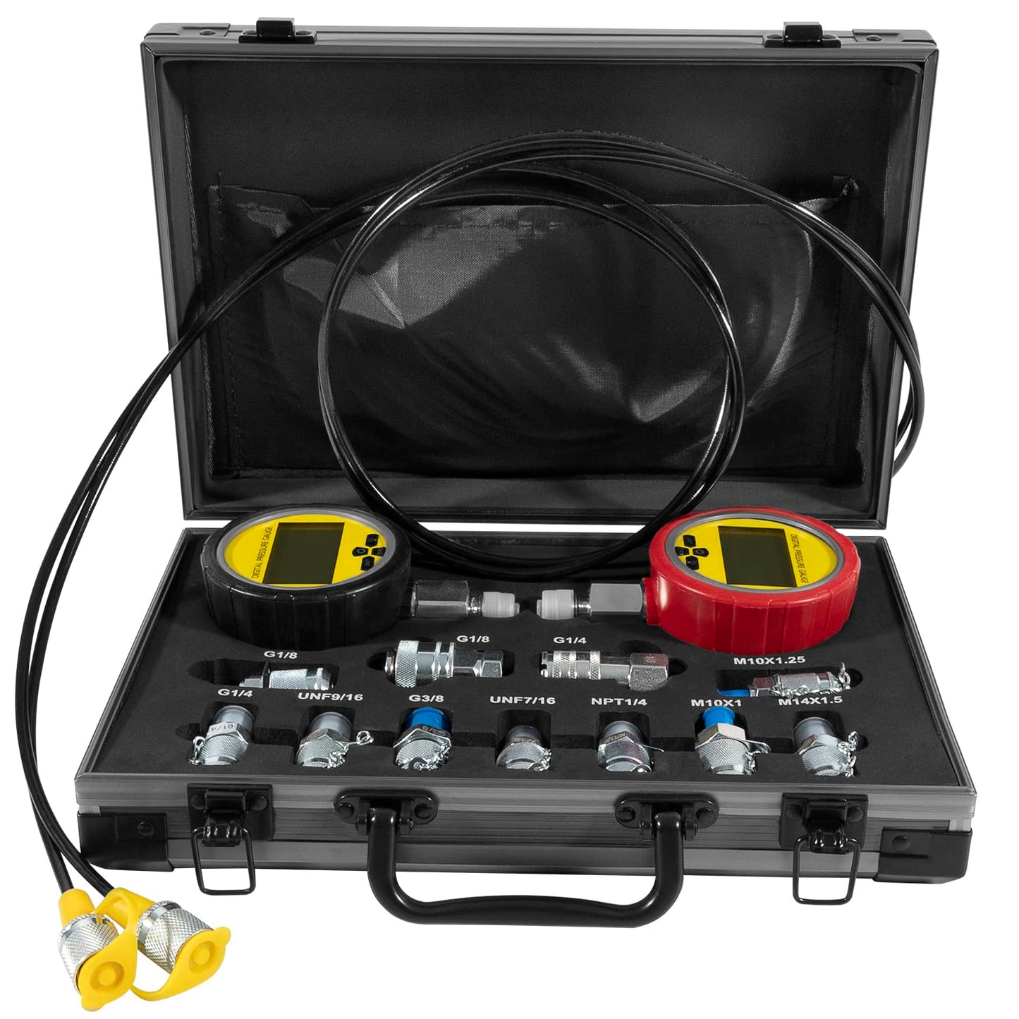 70M Hydraulic Pressure Test Checker Kit, w/ 10000PSI/70MPa Digital Pressure Gauges, 11 Couplings, 2 Test Hoses, Hydraulic Tester Coupling Kit for Excavator Construction Machinery Hydraulic Systems