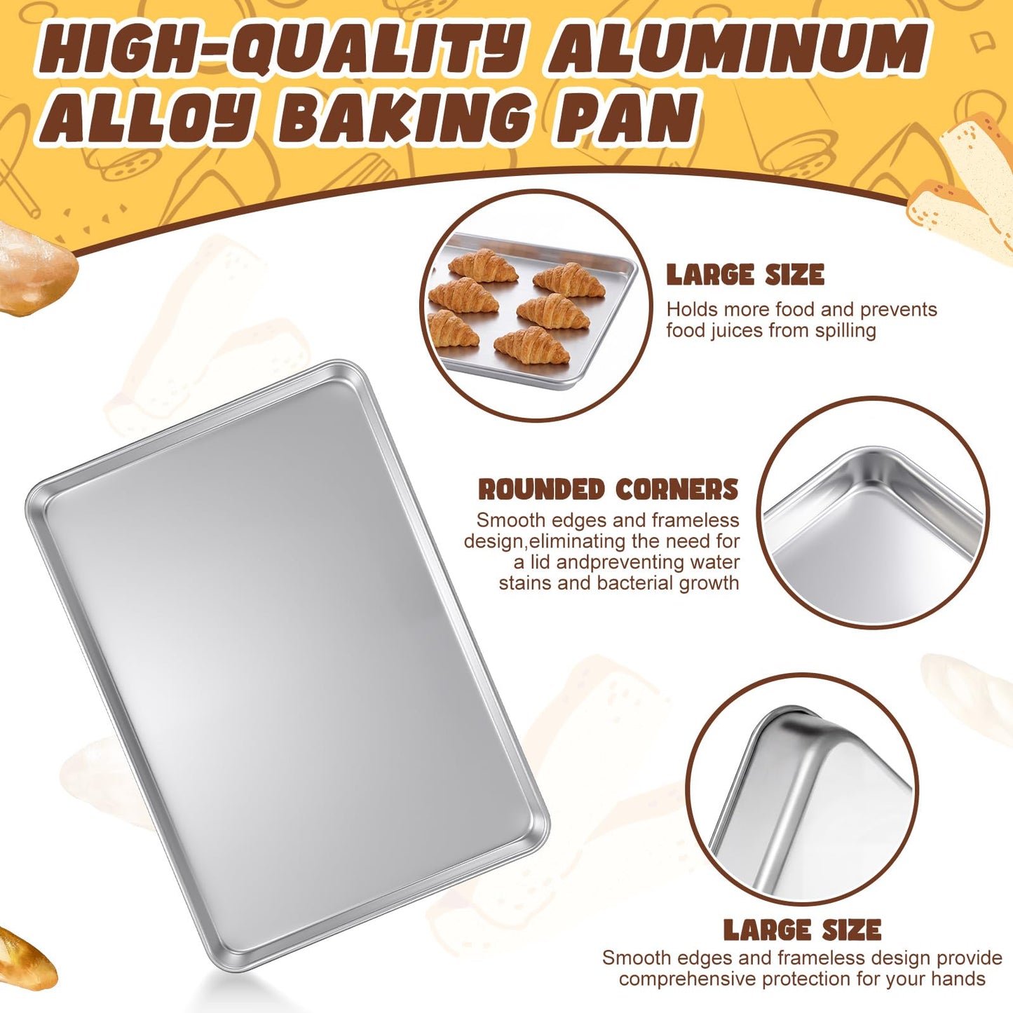 CraftyDream 6 Pack 24 × 16 Inch Baking Sheet Pan Set Commercial Full Size Grade Aluminum Coated Aluminum Cookie Pans for Large Ovens Refrigerators Bakeries Hotels Restaurants
