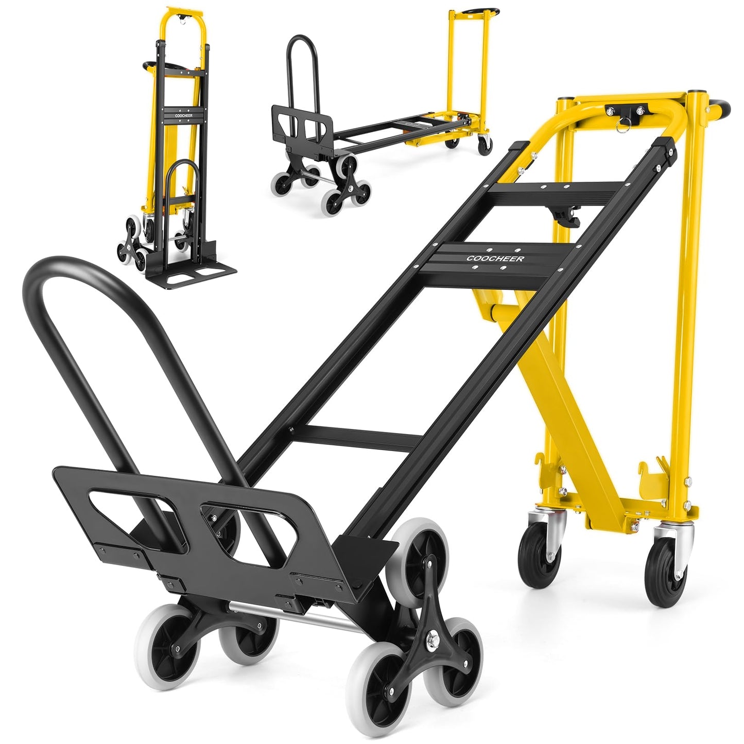 4-in-1 Hand Truck Dolly Heavy Duty Industrial Convertible, 1000 LBS Stair Climbing Cart Utility Cart Converts from Hand Trucks Dolly to Platform Cart Folding Stair Climbing Cart (Yellow)