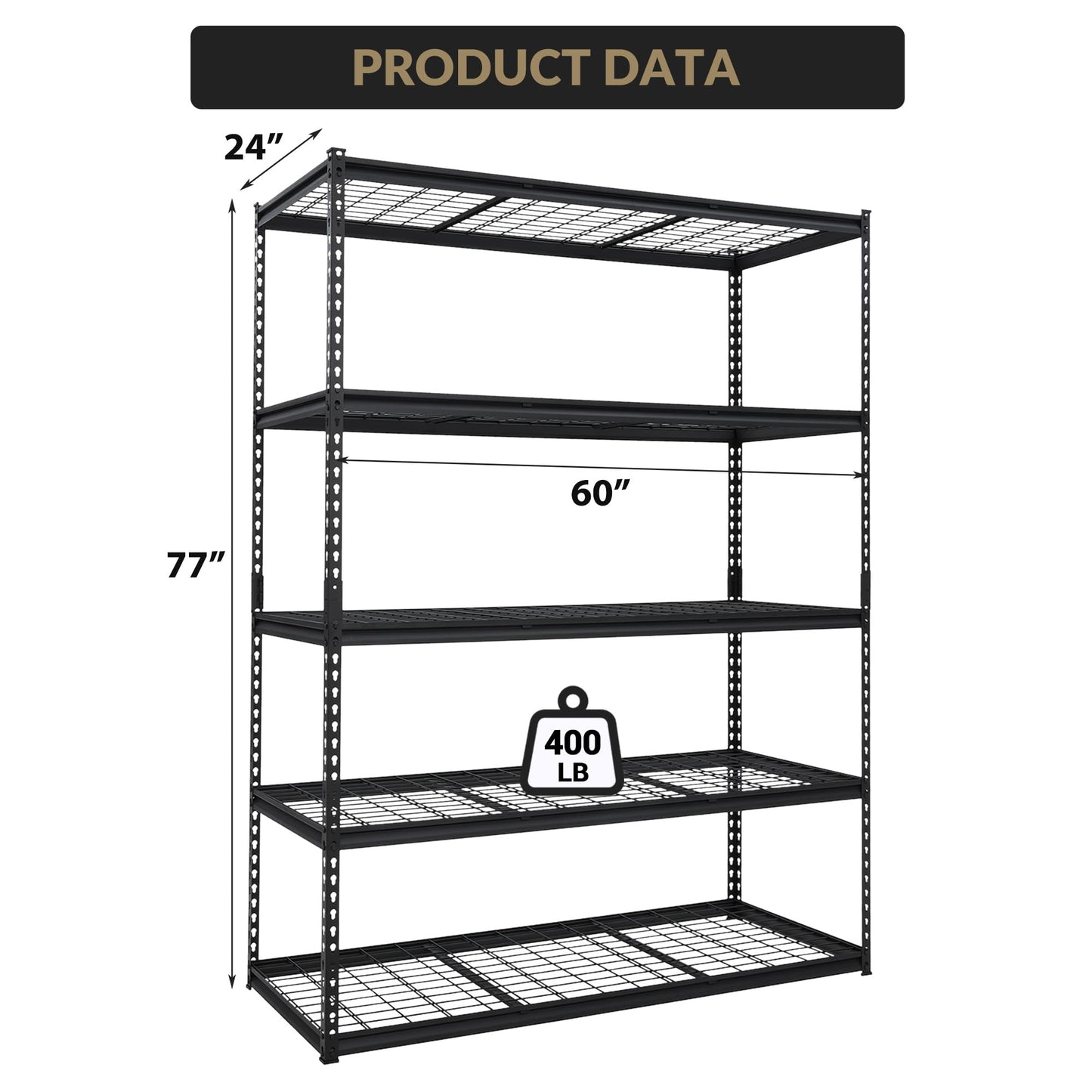 Towallmark Heavy Duty Storage Shelves 60 * 24in, 5 Tier Garage Storage Shelving, Adjustable Metal Storage Shelf Unit, Easy Assemble Garage Storage Shelving