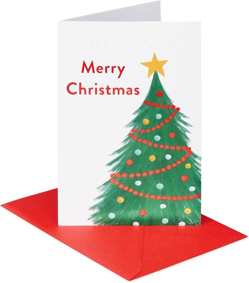 American Greetings Christmas Card - Braille Design Featuring Festive Christmas Tree