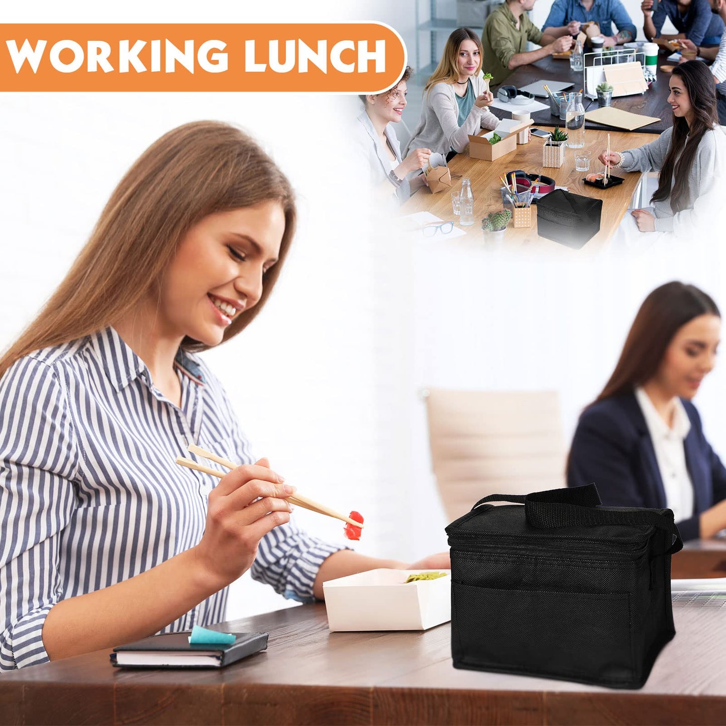 Nuogo 15 Pack Insulated Lunch Bags Bulk, Reusable Cooler Boxes, Leakproof Lunch Boxes Set, Waterproof Thermal Coolers, Insulated Beverage Bag for Women Men Work Picnic Beach(Black)